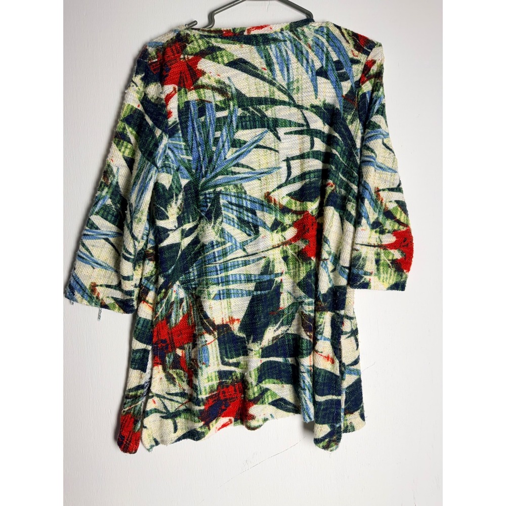 Thomas & Olivia Tropical Palm Leaf Floral V-Neck Knit Top 3/4 Sleeve Large - Picture 8 of 11